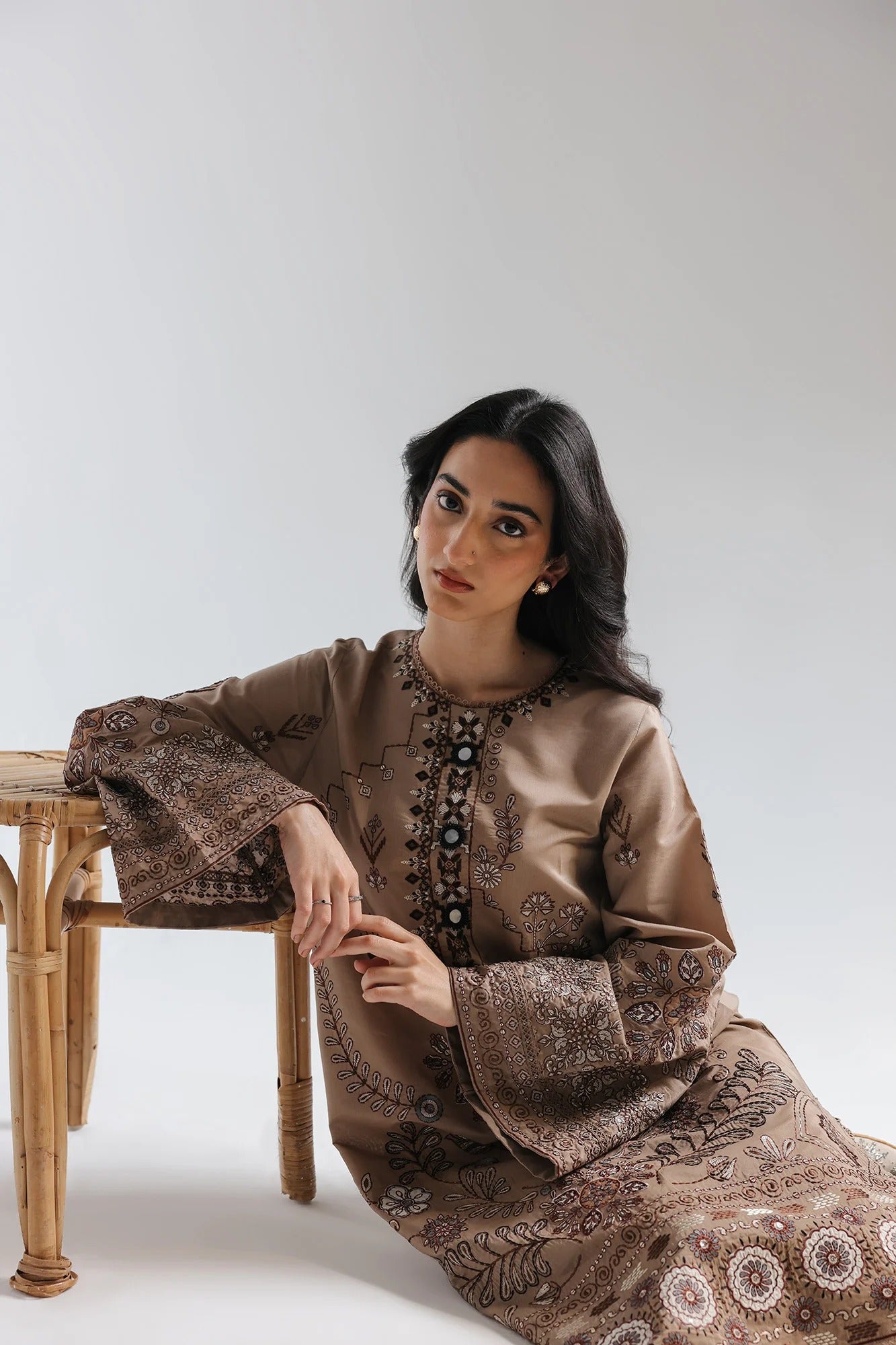 ETHNC - Embroidered Suit (E4134/103/815)-Mocha Color