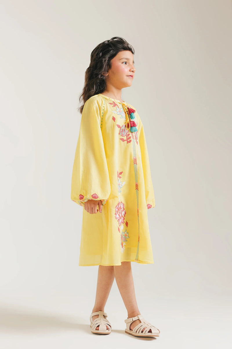 ETHNC Kids Summer Embroidered Cotton Frock /Dress - Bright Yellow (E1417_401_106)