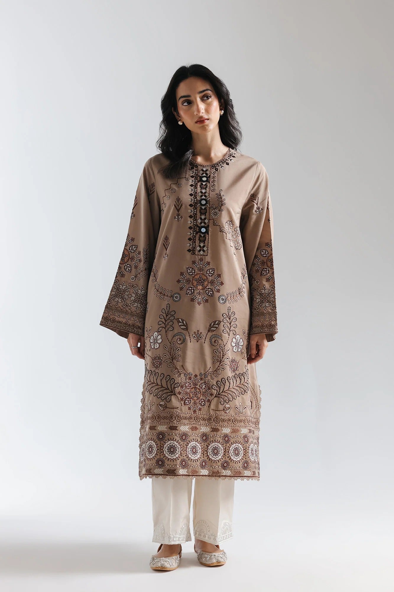 ETHNC - Embroidered Suit (E4134/103/815)-Mocha Color