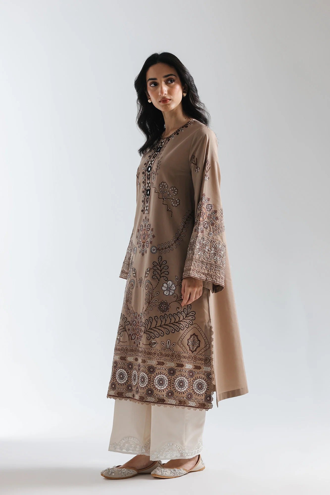 ETHNC - Embroidered Suit (E4134/103/815)-Mocha Color
