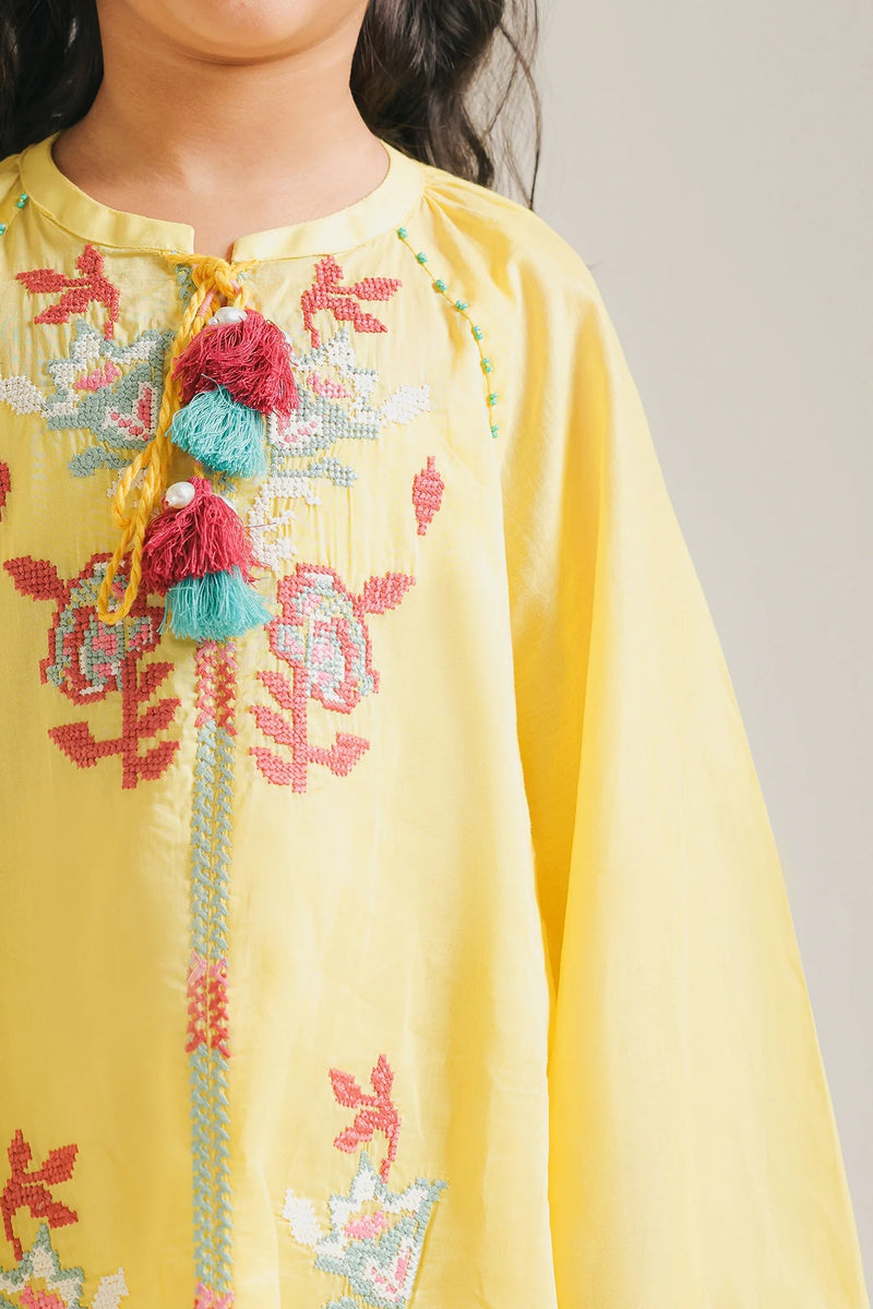 ETHNC Kids Summer Embroidered Cotton Frock /Dress - Bright Yellow (E1417_401_106)