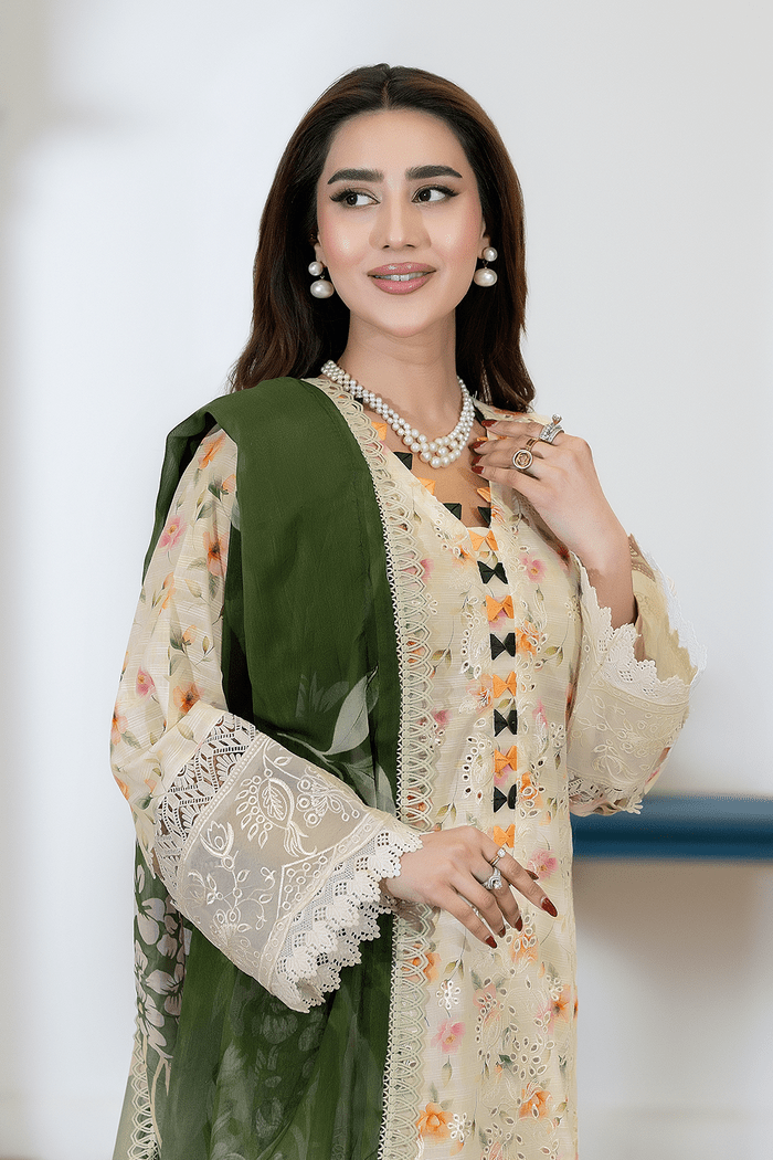 JOHRA NAQOOSH - JS - 181 - NQS (UNSTITCHED 3 pcs) - Peach Blush (Floral) - Bristy's Collection