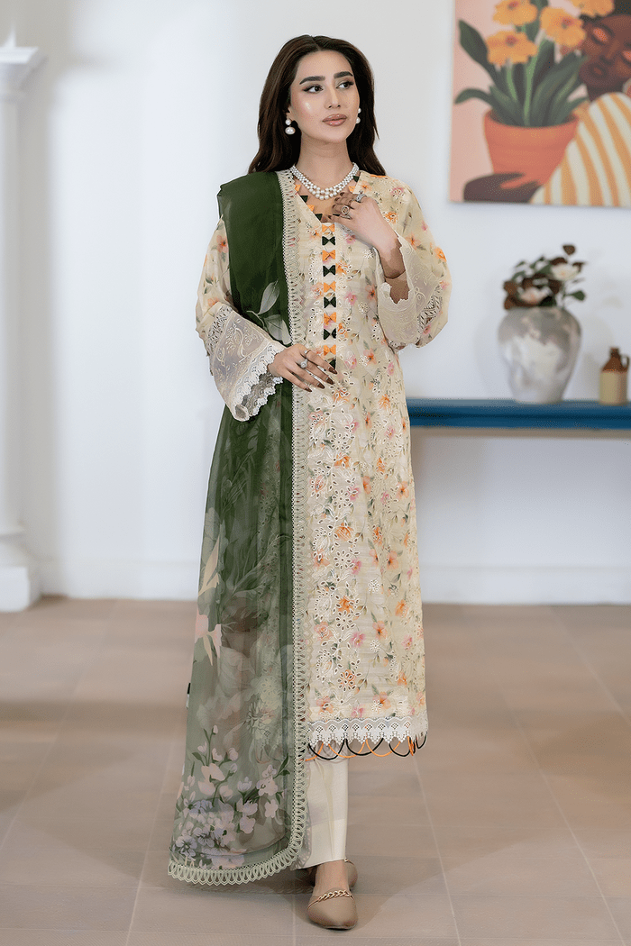 JOHRA NAQOOSH - JS - 181 - NQS (UNSTITCHED 3 pcs) - Peach Blush (Floral) - Bristy's Collection