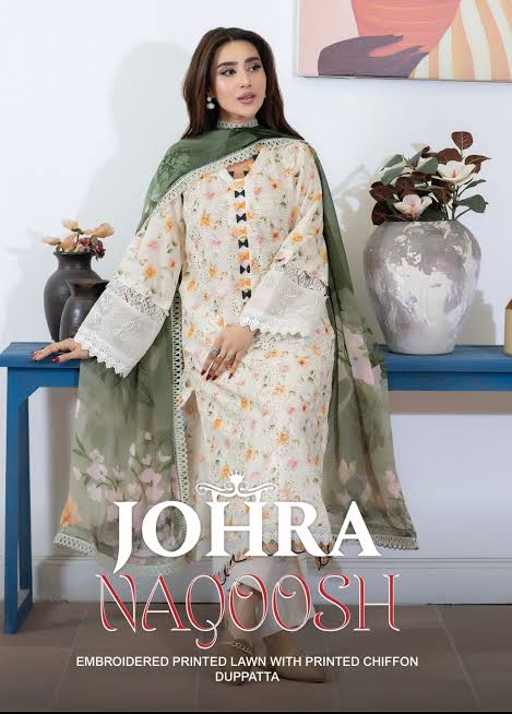 JOHRA NAQOOSH - JS - 181 - NQS (UNSTITCHED 3 pcs) - Peach Blush (Floral) - Bristy's Collection