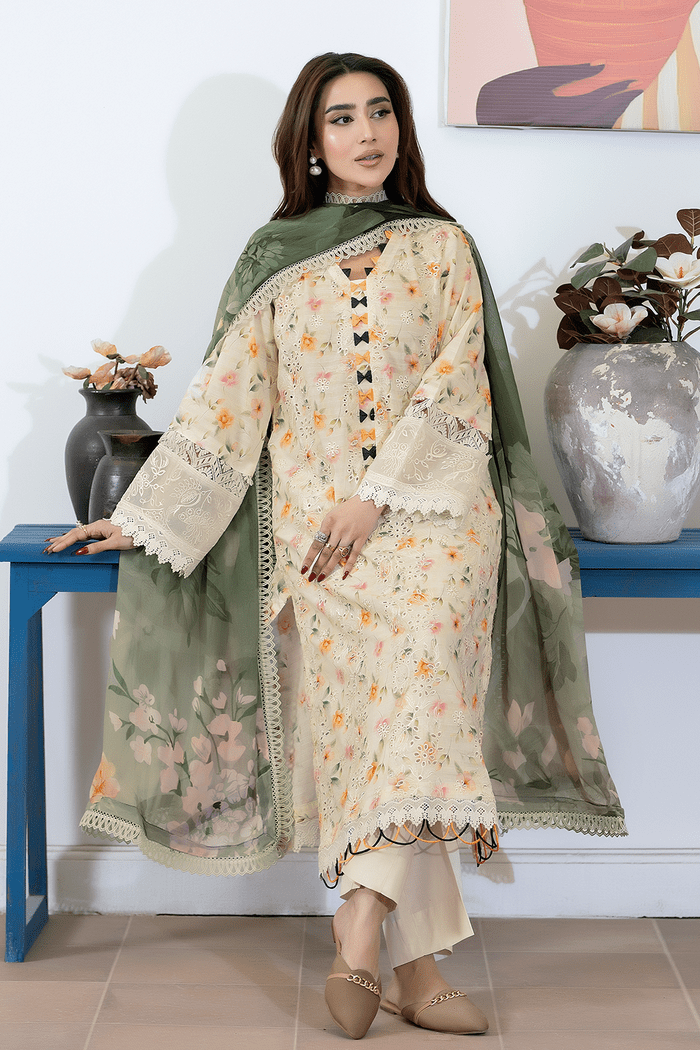 JOHRA NAQOOSH - JS - 181 - NQS (UNSTITCHED 3 pcs) - Peach Blush (Floral) - Bristy's Collection
