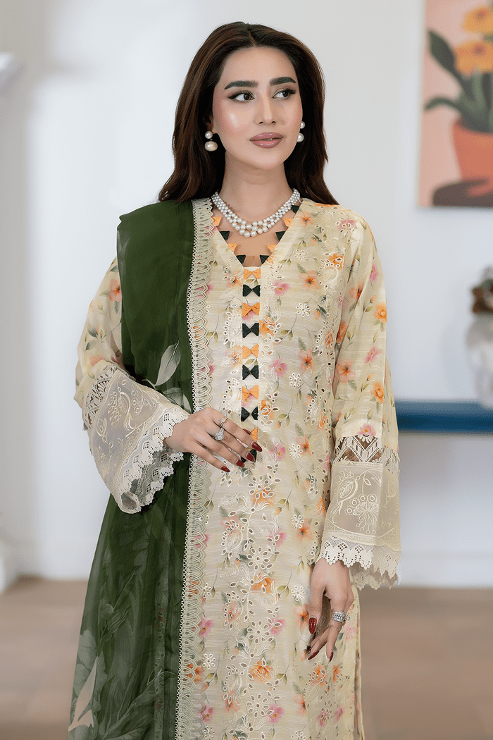 JOHRA NAQOOSH - JS - 181 - NQS (UNSTITCHED 3 pcs) - Peach Blush (Floral) - Bristy's Collection