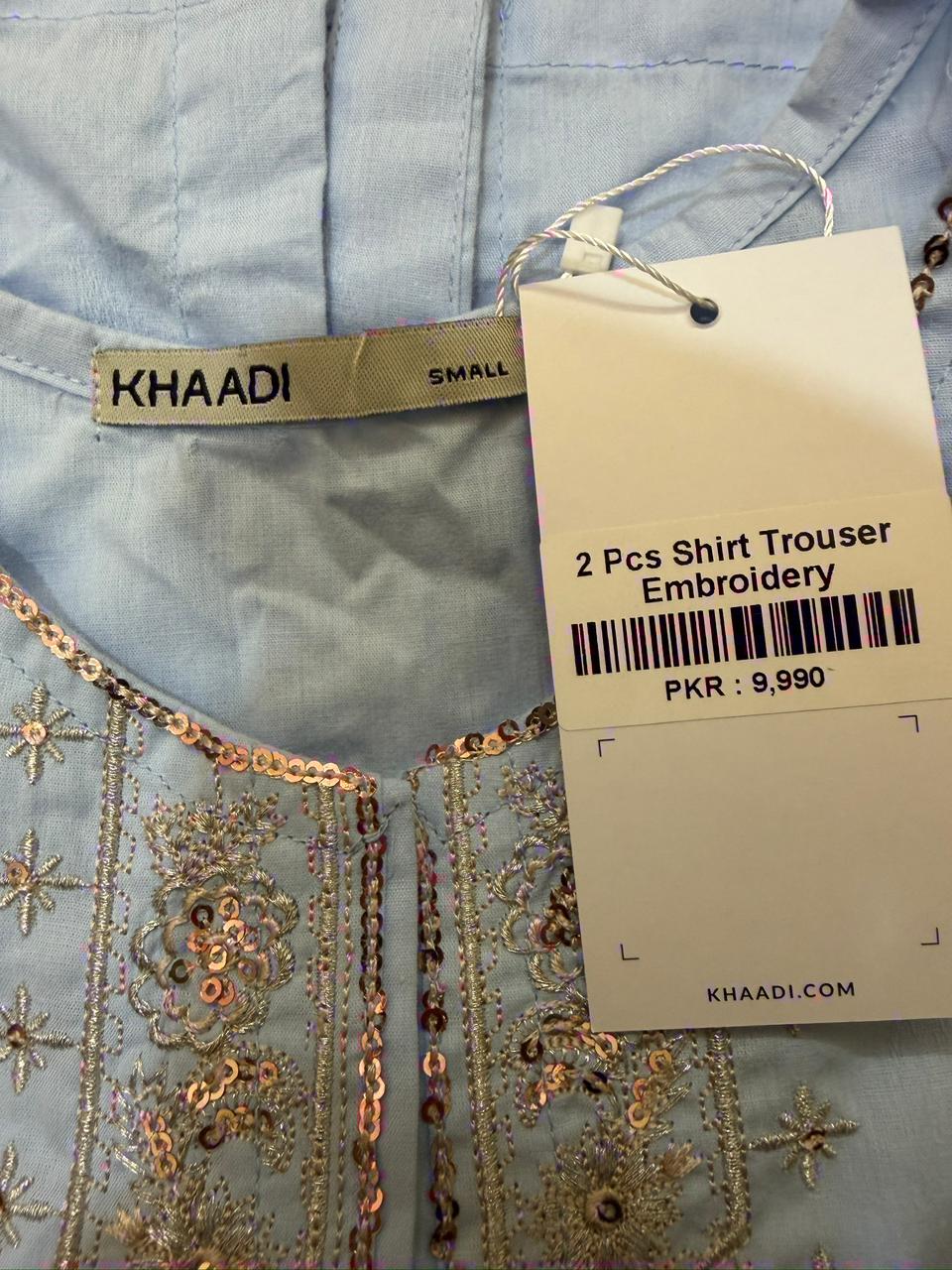 Khaadi Embroidered | Cambric Tailored 2 Piece | Top and Bottom- SKY BLUE