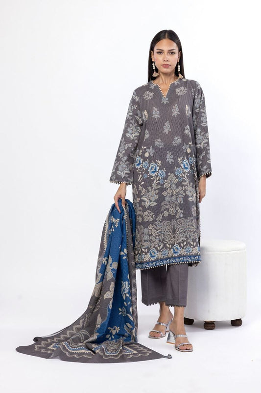 Khaadi Unstitched 3-piece printed khaddar suit in slate grey