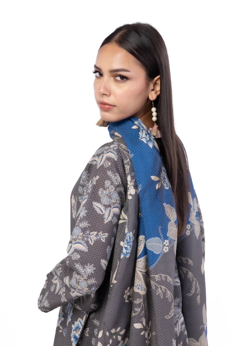 Khaadi Unstitched 3-piece printed khaddar suit in slate grey
