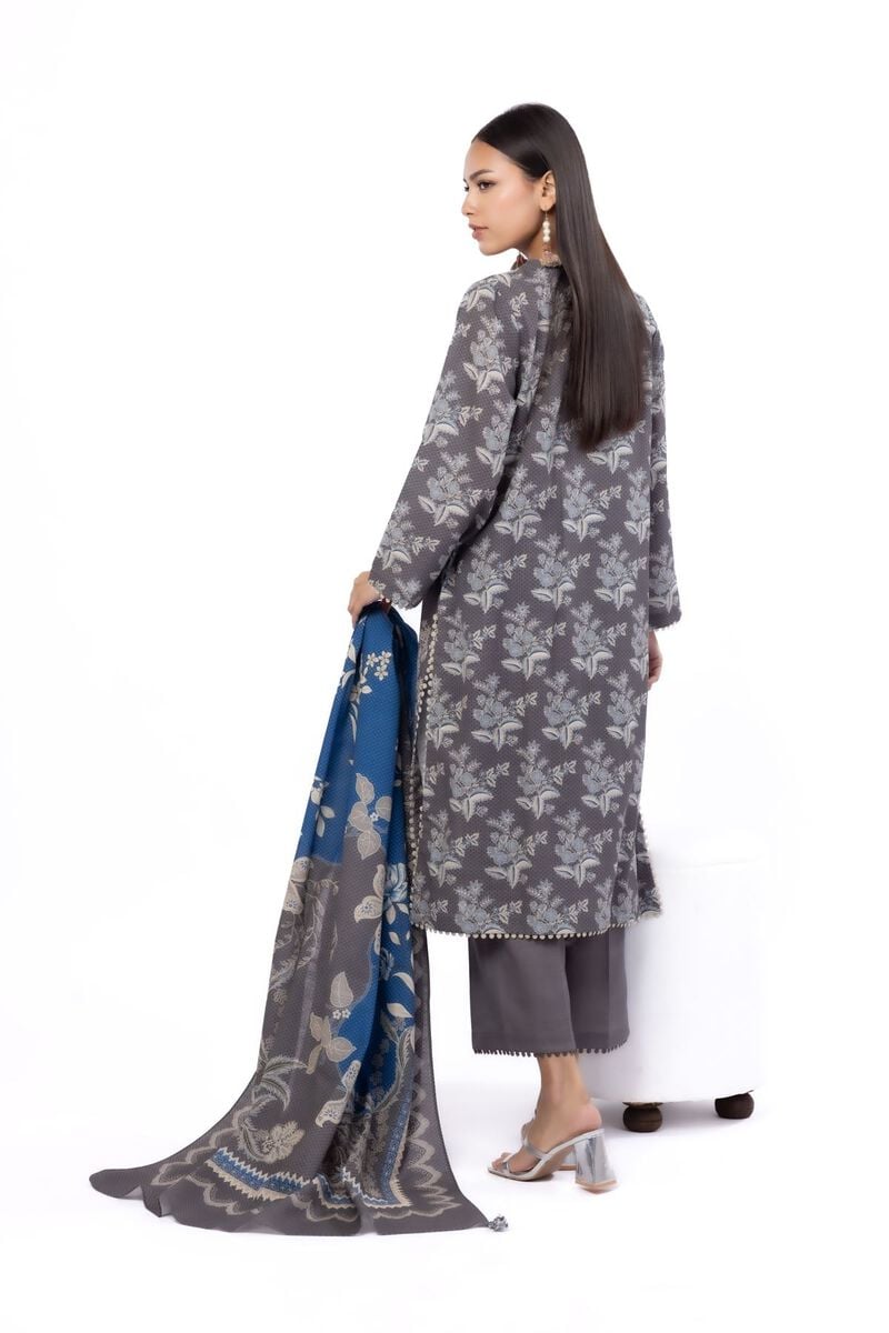Khaadi Unstitched 3-piece printed khaddar suit in slate grey
