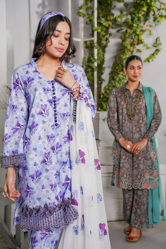 Un-stitched 3-piece embroidered lawn By Gulzar Yousaf Volume 3-code D/01(lavender)
