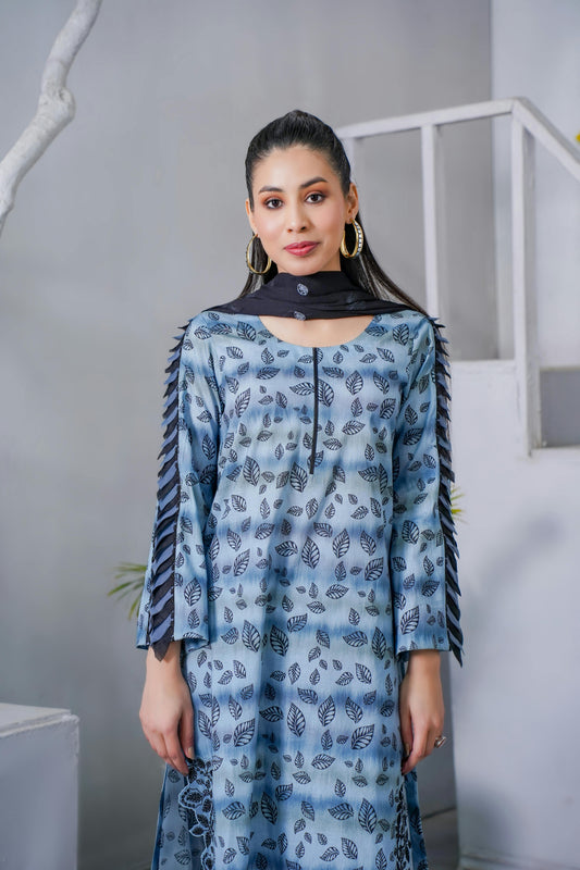 Un-stitched 3-piece embroidered lawn By Gulzar Yousaf Volume 3-code D/04(Black Floral)