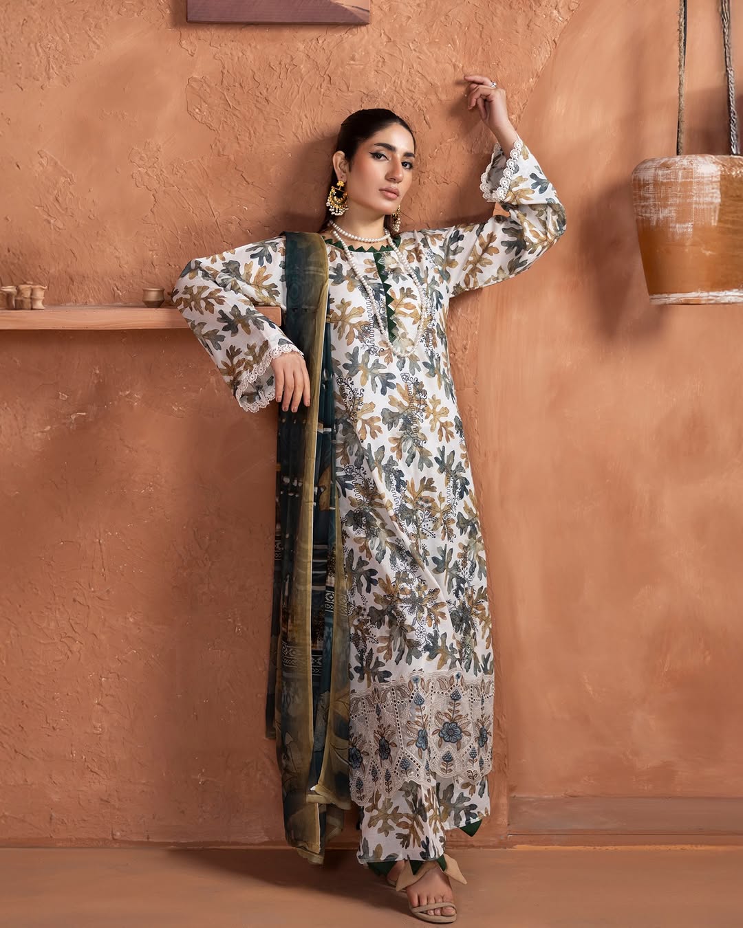Prime Rose by Aalaya’s Summer Vol 01 ’26 | 3 PC UN - STITCHED | (SHIRT TROUSER & DUPPATA) Design - 04 (Green floral look) - Bristy's Collection