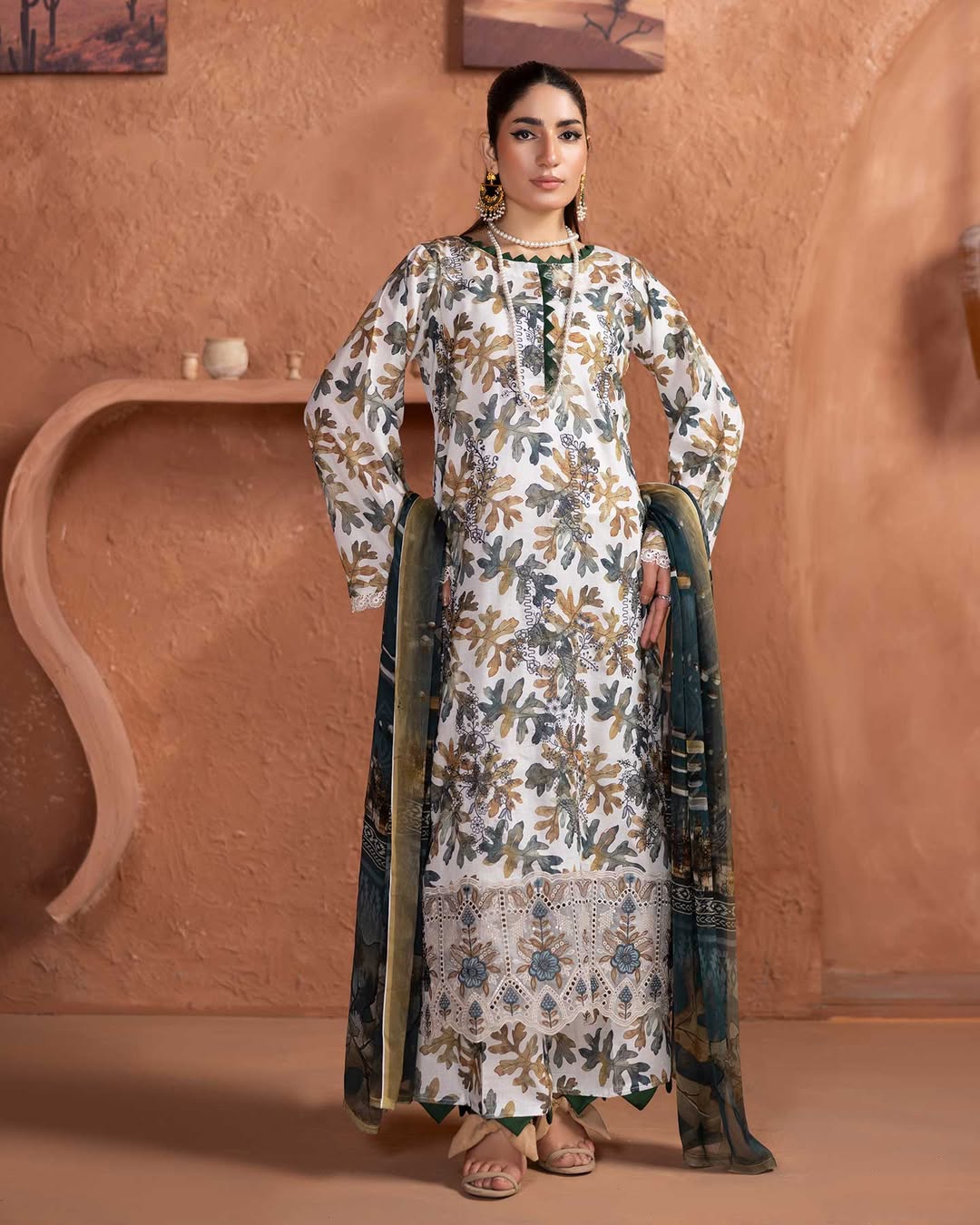 Prime Rose by Aalaya’s Summer Vol 01 ’26 | 3 PC UN - STITCHED | (SHIRT TROUSER & DUPPATA) Design - 04 (Green floral look) - Bristy's Collection