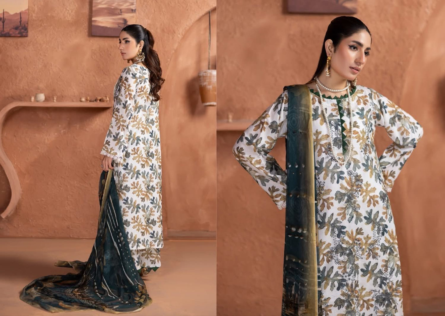 Prime Rose by Aalaya’s Summer Vol 01 ’26 | 3 PC UN - STITCHED | (SHIRT TROUSER & DUPPATA) Design - 04 (Green floral look) - Bristy's Collection