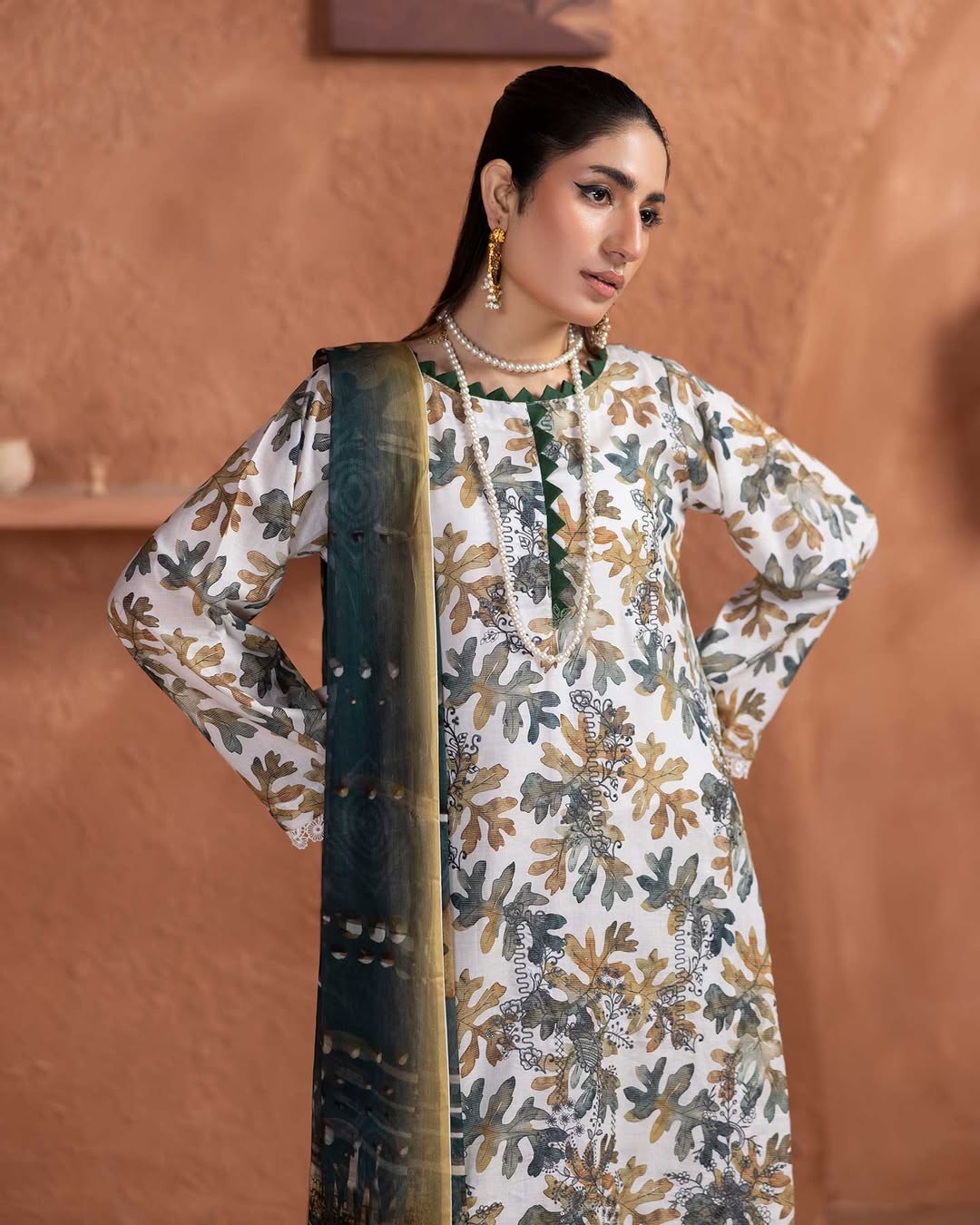 Prime Rose by Aalaya’s Summer Vol 01 ’26 | 3 PC UN - STITCHED | (SHIRT TROUSER & DUPPATA) Design - 04 (Green floral look) - Bristy's Collection