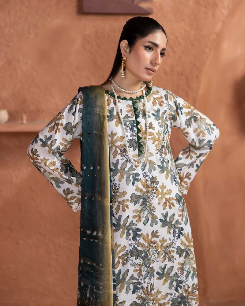 Prime Rose by Aalaya’s Summer Vol 01 ’26 | 3 PC UN - STITCHED | (SHIRT TROUSER & DUPPATA) Design - 04 (Green floral look) - Bristy's Collection