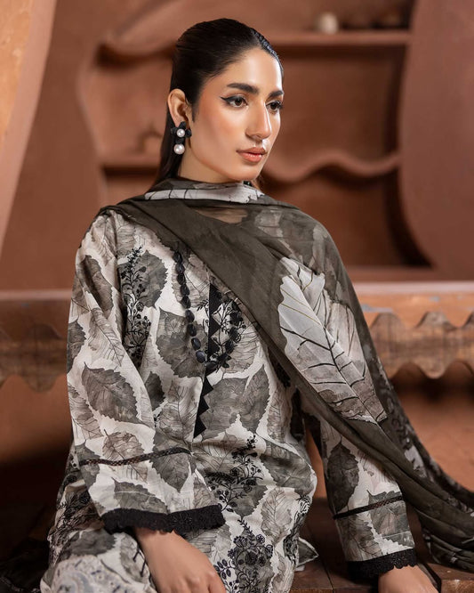 Prime Rose by Aalaya’s Summer Vol 01 ’26 | 3 PC UN - STITCHED | (SHIRT TROUSER & DUPPATA) Design - 07 (Black / monochrome look) - Bristy's Collection