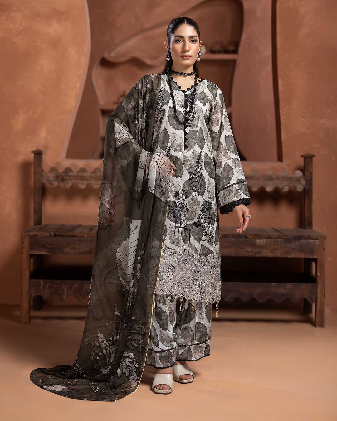 Prime Rose by Aalaya’s Summer Vol 01 ’26 | 3 PC UN - STITCHED | (SHIRT TROUSER & DUPPATA) Design - 07 (Black / monochrome look) - Bristy's Collection