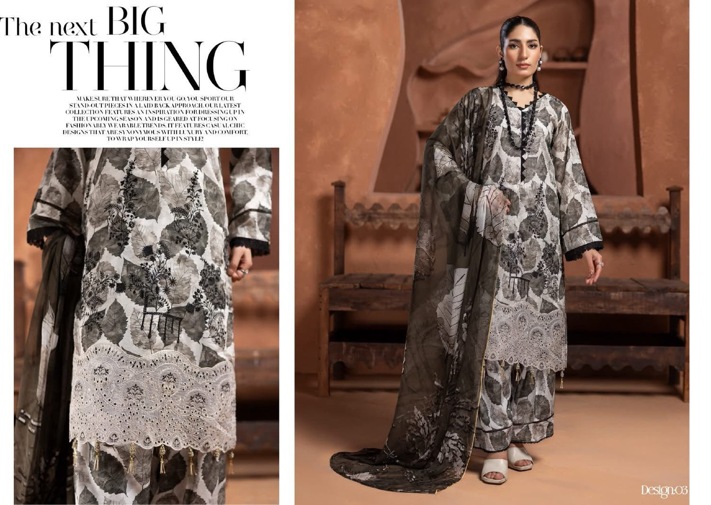 Prime Rose by Aalaya’s Summer Vol 01 ’26 | 3 PC UN - STITCHED | (SHIRT TROUSER & DUPPATA) Design - 07 (Black / monochrome look) - Bristy's Collection