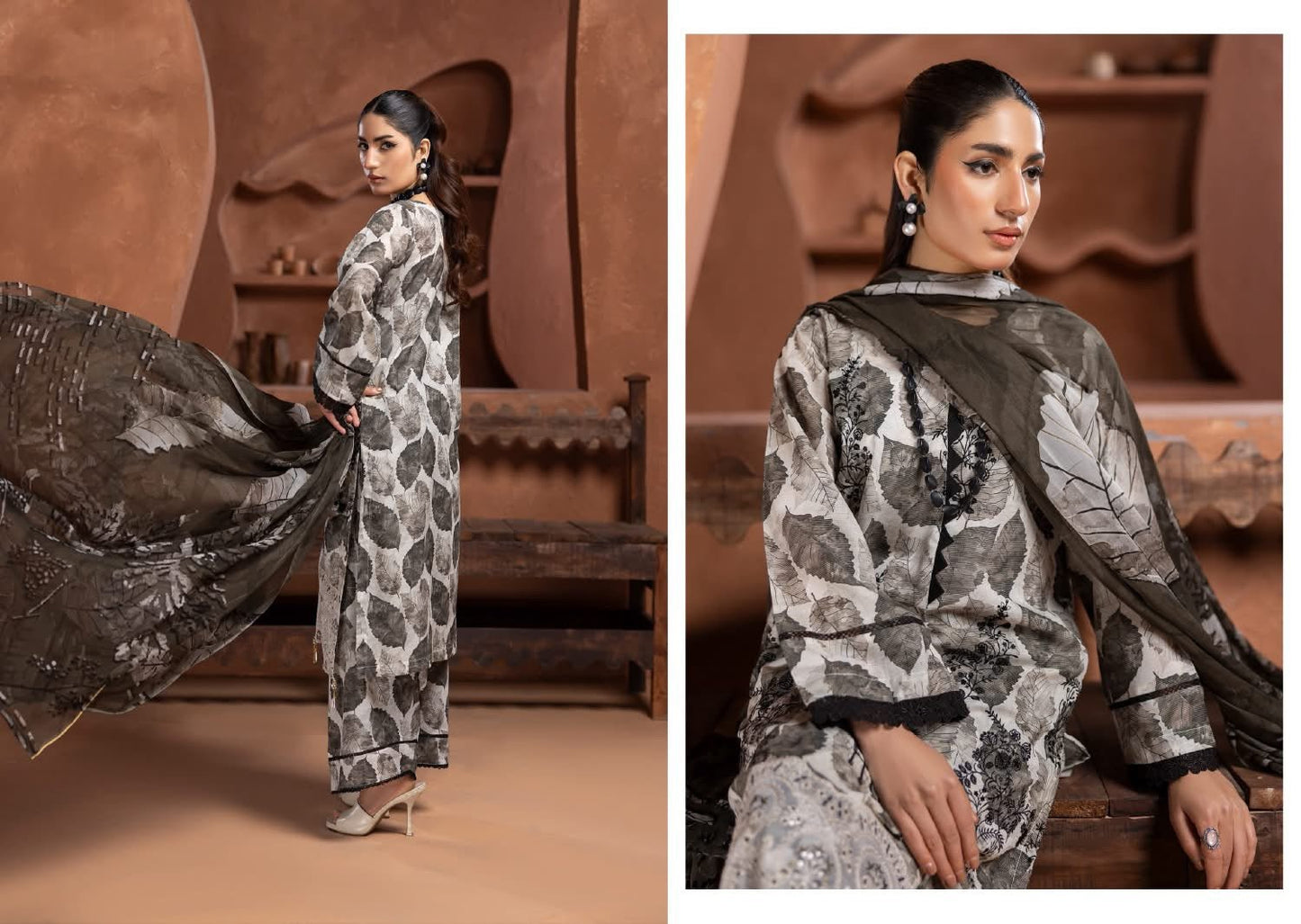 Prime Rose by Aalaya’s Summer Vol 01 ’26 | 3 PC UN - STITCHED | (SHIRT TROUSER & DUPPATA) Design - 07 (Black / monochrome look) - Bristy's Collection