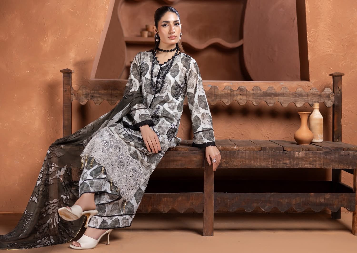 Prime Rose by Aalaya’s Summer Vol 01 ’26 | 3 PC UN - STITCHED | (SHIRT TROUSER & DUPPATA) Design - 07 (Black / monochrome look) - Bristy's Collection