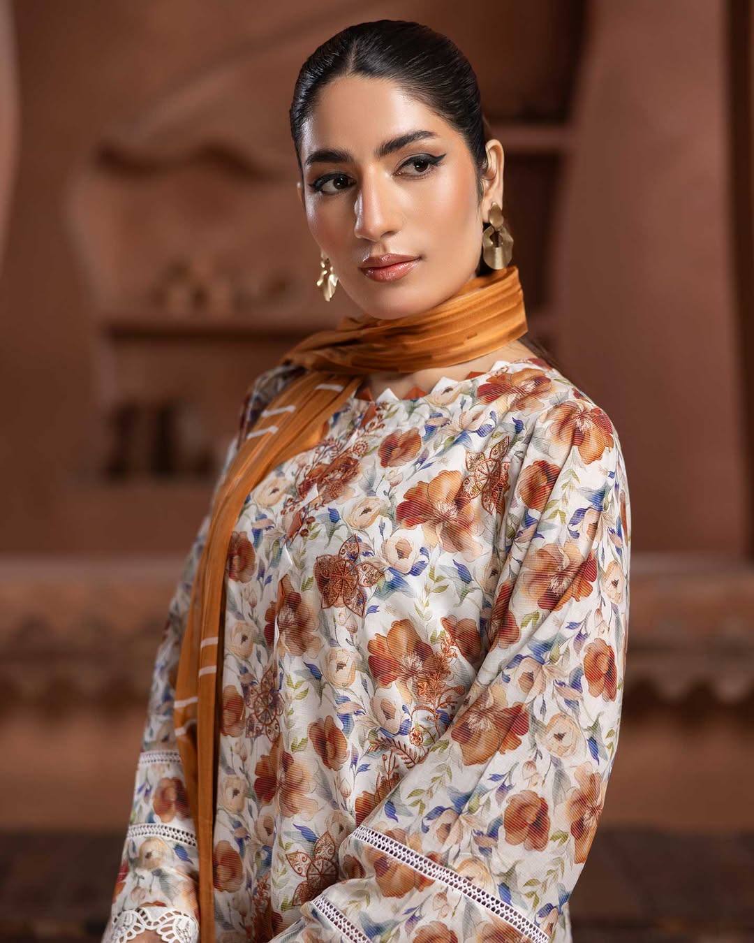 Prime Rose by Aalaya’s Summer Vol 01 ’26 | 3 PC UN - STITCHED | (SHIRT TROUSER & DUPPATA) Design - 09 (Peach / warm floral look) - Bristy's Collection