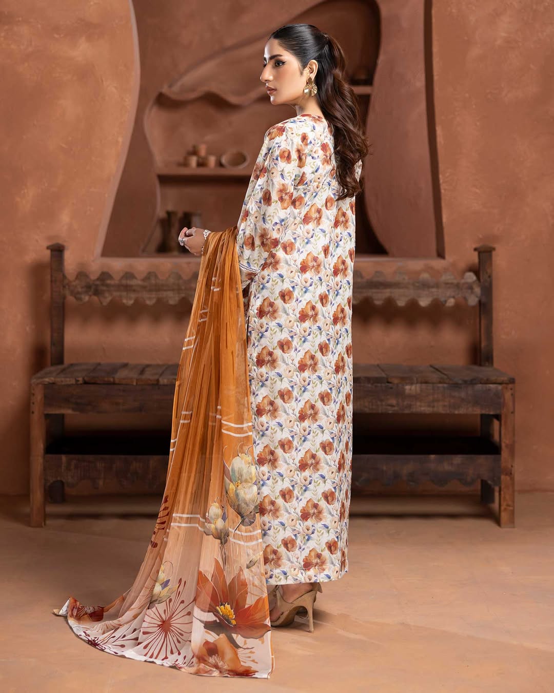 Prime Rose by Aalaya’s Summer Vol 01 ’26 | 3 PC UN - STITCHED | (SHIRT TROUSER & DUPPATA) Design - 09 (Peach / warm floral look) - Bristy's Collection