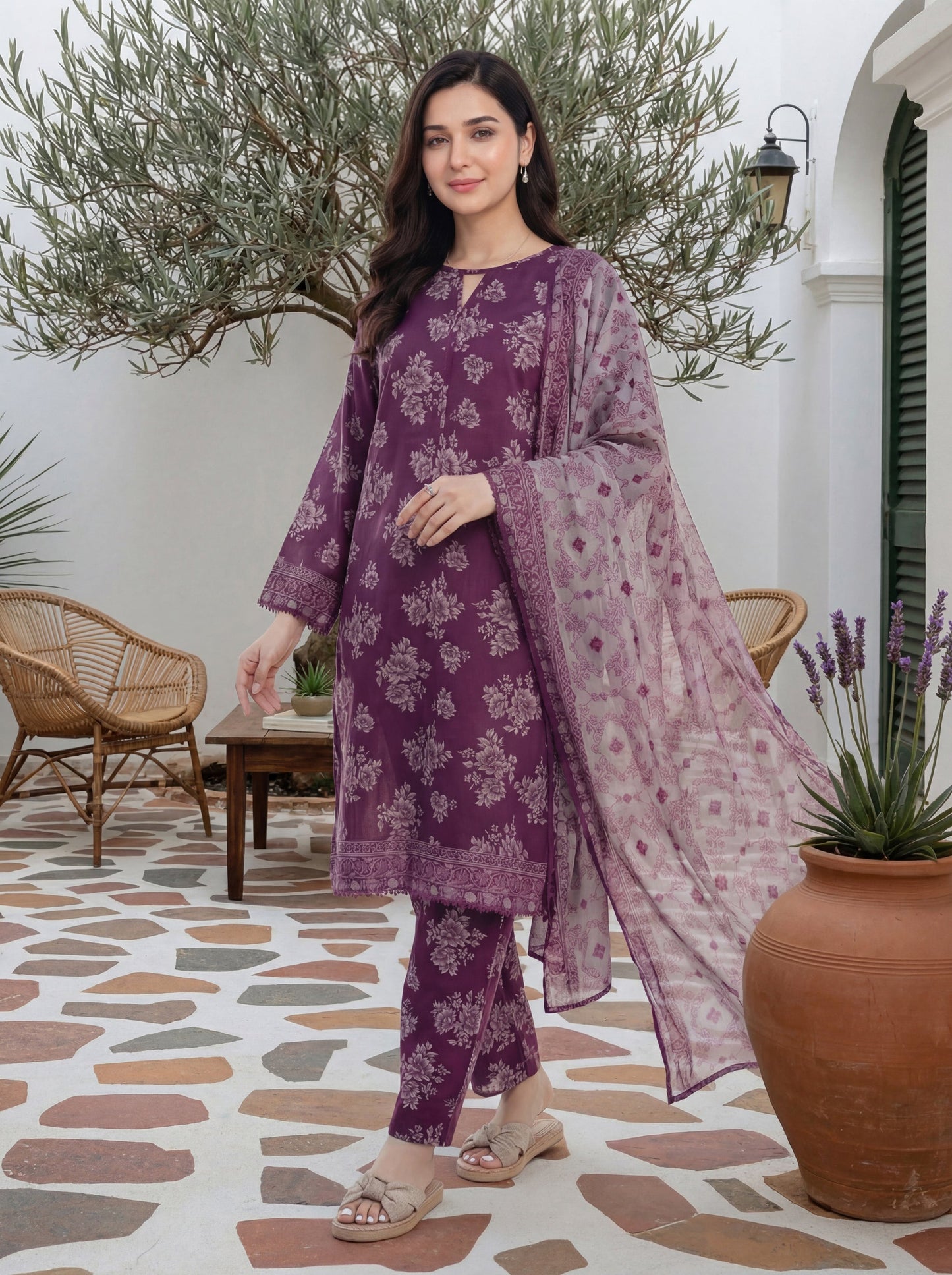 Tawakkal ARSHI STITCHED 3 Pieces (D - 2991 | Mulberry Rose) - Bristy's Collection