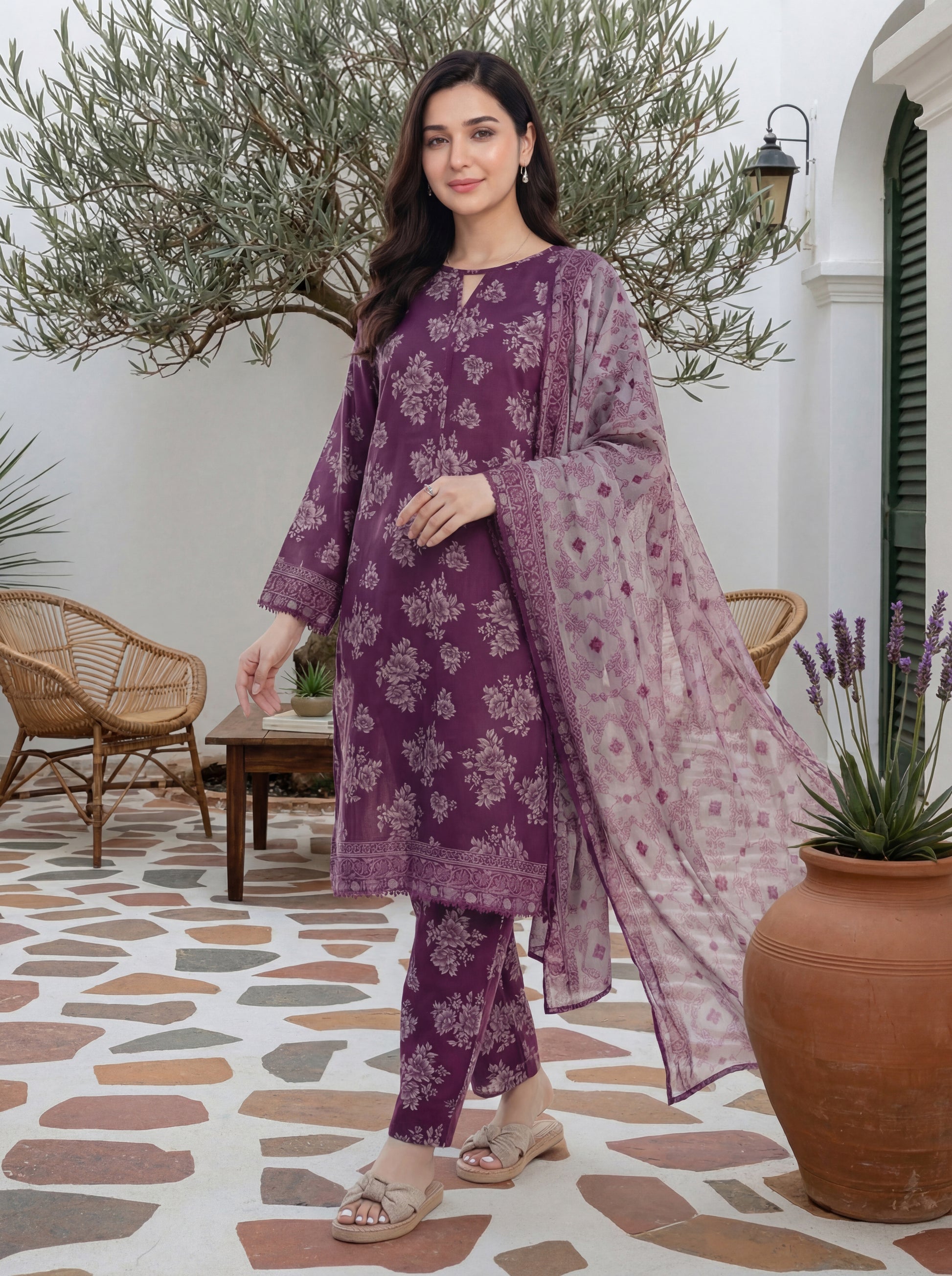 Tawakkal ARSHI STITCHED 3 Pieces (D - 2991 | Mulberry Rose) - Bristy's Collection