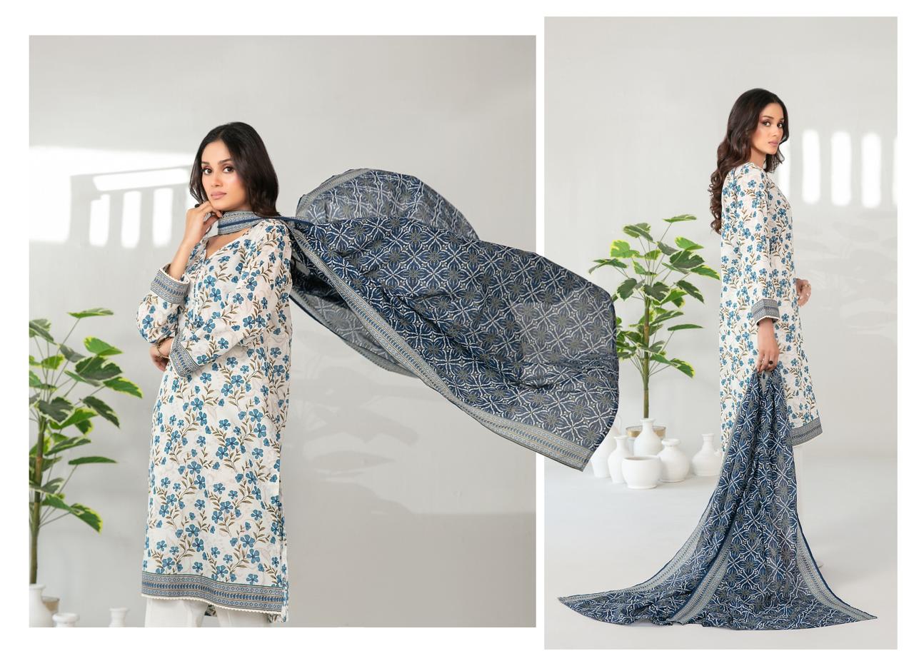 Tawakkal Mehza Un - Stitched Rotary Printed Lawn - Volume 1 Code D - 3238 (Off - white Floral) - Bristy's Collection