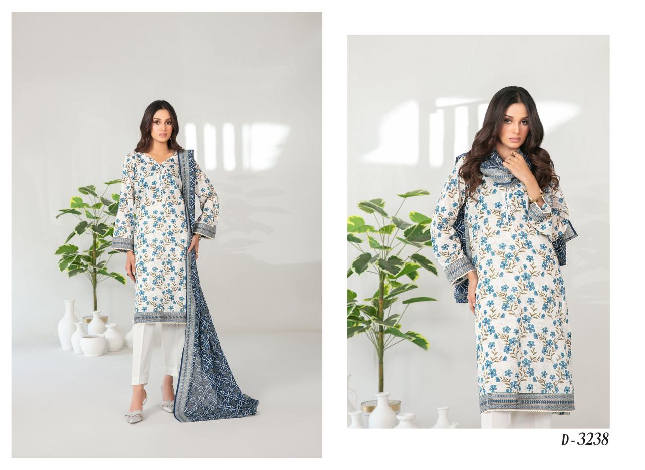 Tawakkal Mehza Un - Stitched Rotary Printed Lawn - Volume 1 Code D - 3238 (Off - white Floral) - Bristy's Collection