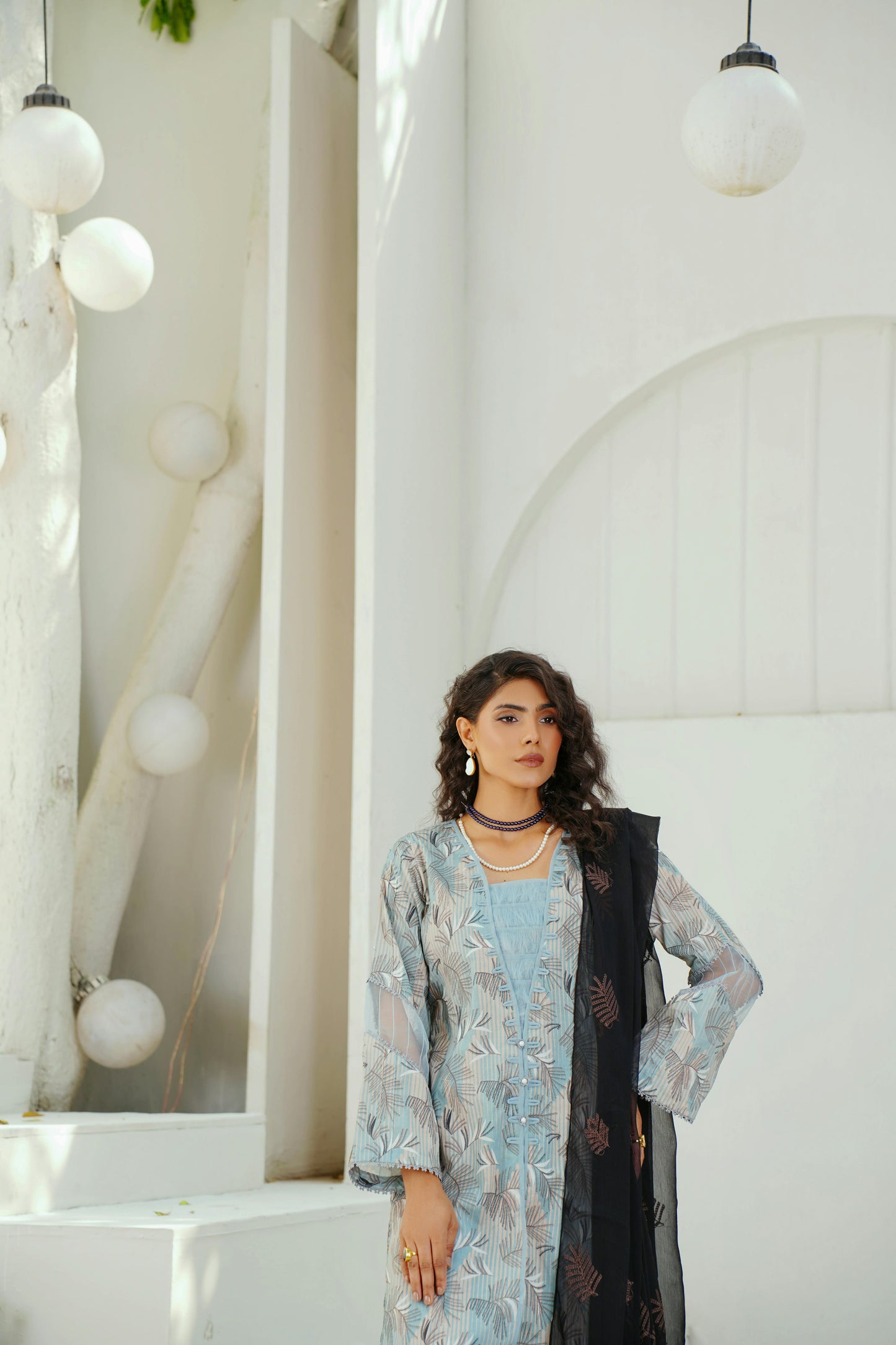 Un - stitched 3 - piece embroidered lawn By Gulzar Yousaf Volume 06 - code D/05(soft blue floral ) - Bristy's Collection