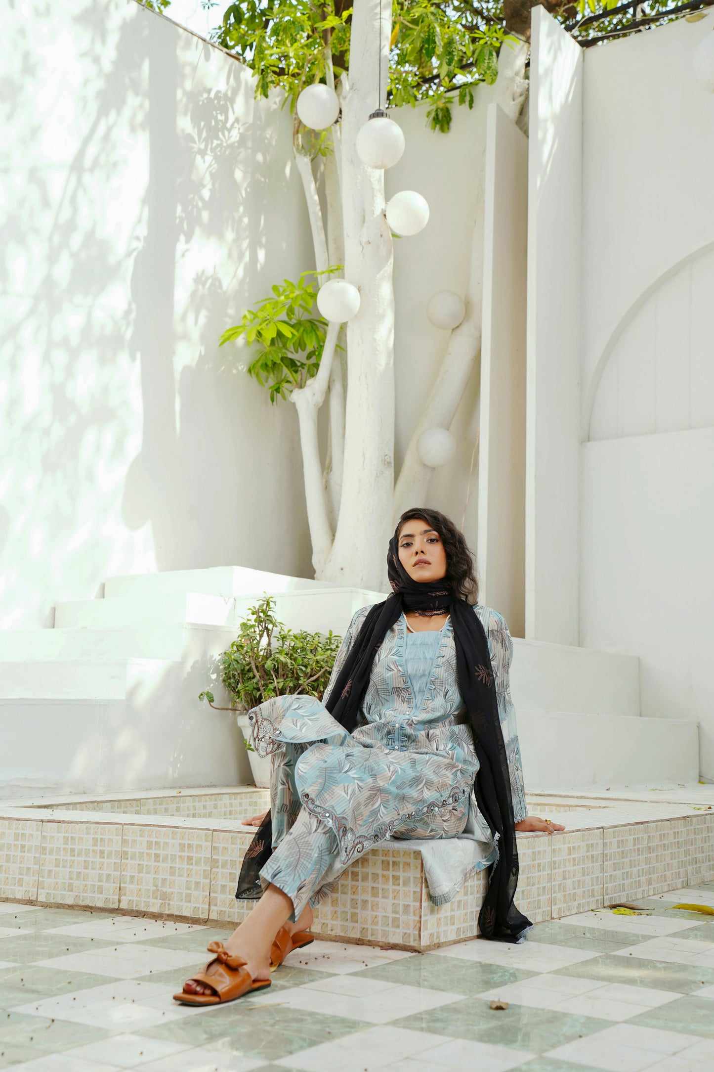 Un - stitched 3 - piece embroidered lawn By Gulzar Yousaf Volume 06 - code D/05(soft blue floral ) - Bristy's Collection