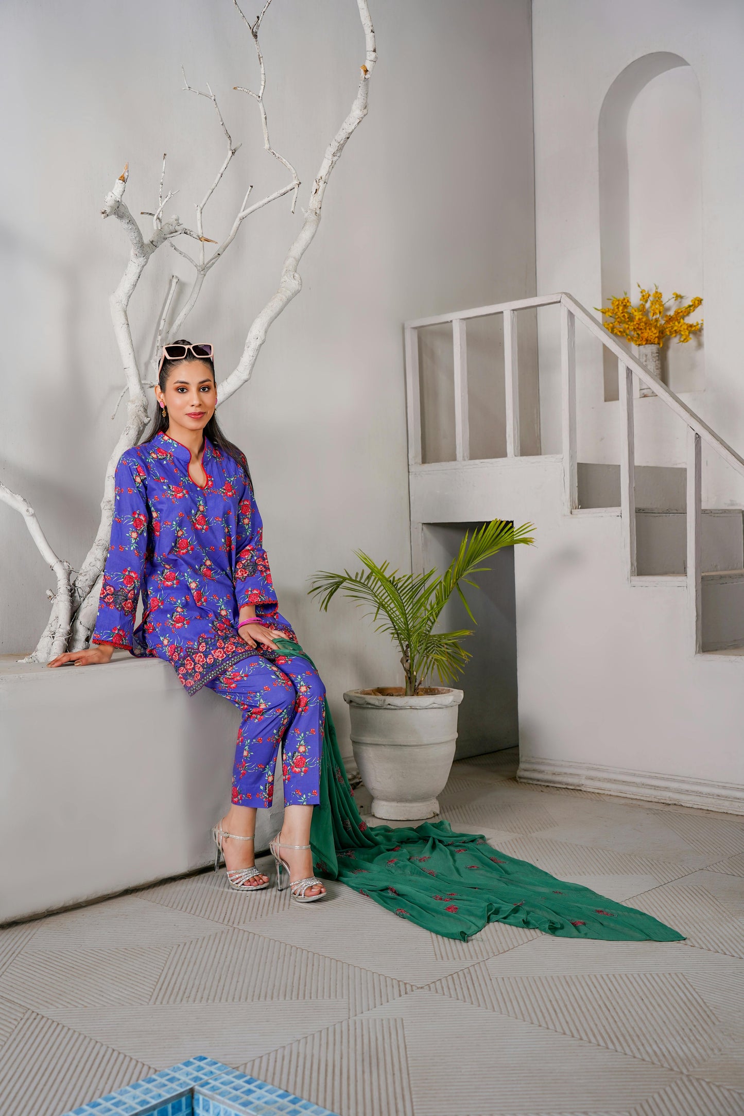 Un - stitched 3 - piece embroidered lawn By Gulzar Yousaf Volume 3 - code D/06(purple floral) - Bristy's Collection
