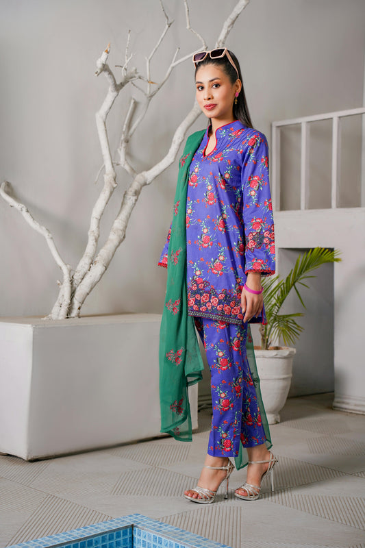 Un - stitched 3 - piece embroidered lawn By Gulzar Yousaf Volume 3 - code D/06(purple floral) - Bristy's Collection