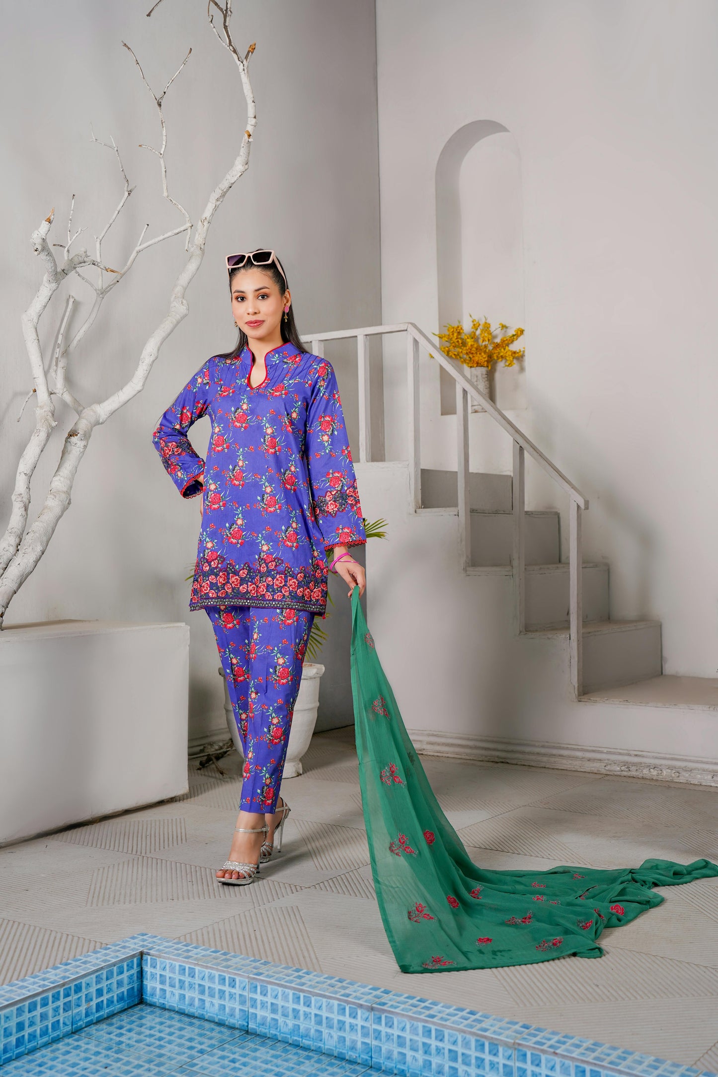 Un - stitched 3 - piece embroidered lawn By Gulzar Yousaf Volume 3 - code D/06(purple floral) - Bristy's Collection