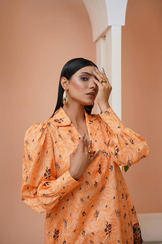 Un - stitched 3 - piece embroidered lawn (Collection: Pamir) By Gulzar Yousaf 04 - D/06 (Mandarin Orange) - Bristy's Collection