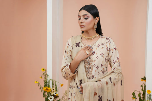 Un - stitched 3 - piece embroidered lawn (Collection: Pamir) By Gulzar Yousaf 04 - D/08 (Ivory beige) - Bristy's Collection